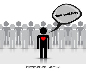 Figure of a man with a red heart on background the crowd Vector illustration