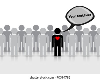 Figure of a man with a red heart on background the crowd Vector illustration