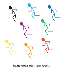figura de un hombre corriendo, siluetas multicolores de gente corriendo, pictograma aislado sobre fondo blanco