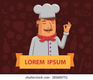 the figure of a man smiling chef prepared meals. flat style