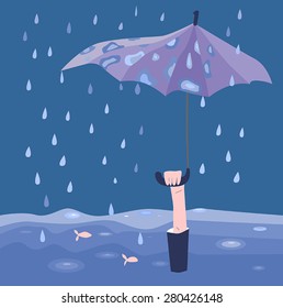 figure of man with umbrella under the rain