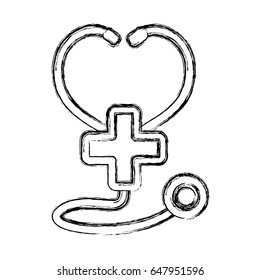 figure medical stethoscope to check cardiac heartbeat with cross symbol