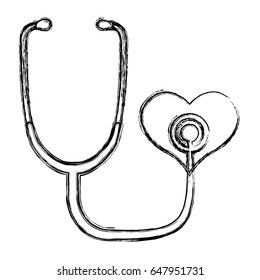 figure medical stethoscope to check cardiac heartbeat with heart symbol