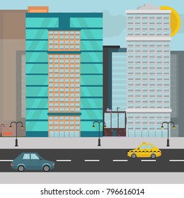 Figure of the metropolis with the road on which cars drive