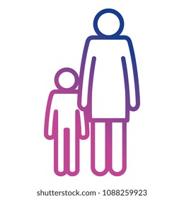 figure mother with son silhouette avatars