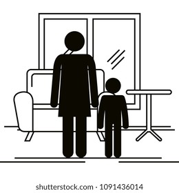 figure mother with son silhouette avatars