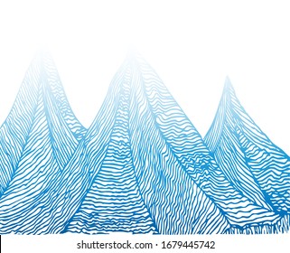 Montañas con nubes. Esbozo de un paisaje montañoso, dibujo de pluma.