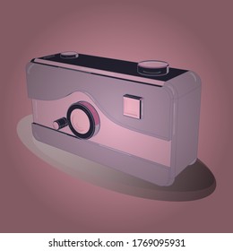 Figura en colores neutros, rosa y violeta. Signo moderno y simple de fotografía en 3D. Símbolo de moda para el diseño de sitios web. Concepto de Internet de foto instantánea. Vector de cámara aislado.