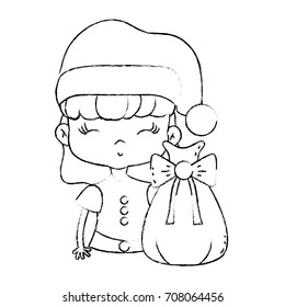 figure nice girl with hat and christmas bag