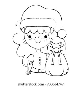 figure nice girl with hat and christmas bag
