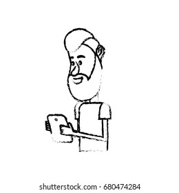 figure nice man with hairstyle and smartphone in the hand