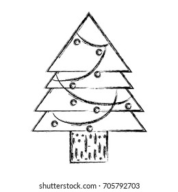figure nice pine tree with lights decoration design