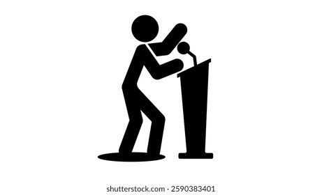 figure on speaker podium , black isolated silhouette