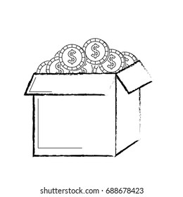 figure open box with coins cash money inside
