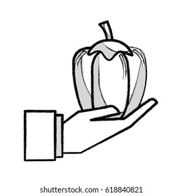figure organic pepper vegetable in the hand icon