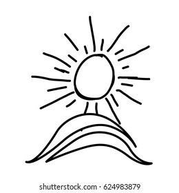figure paint sun with mountain icon, vector illustraction design