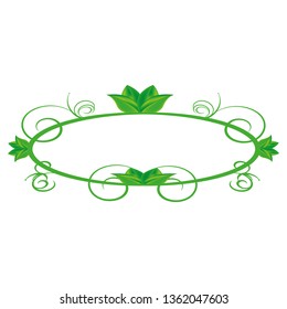 The figure is a pattern, an emblem, a frame for packing a product, a green color with leaves, on a white background. Picture for presentation, site, project.