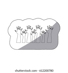 figure people hands up together, vector illustration design