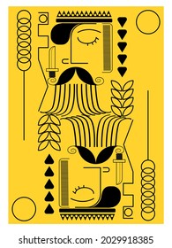 Figure people on playing card style drawn,line vector illustration.