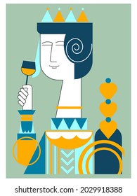 Figure people on playing card style drawn,line vector illustration.