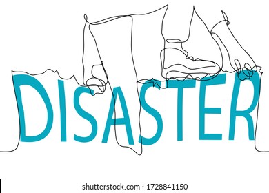 The Figure Of A Person Climbing Through The Word DISASTER - The Concept Of Overcoming A Disaster, Overcoming A Difficult Situation, Overcoming A Crisis, Fighting An Emergency