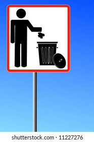 figure of person throwing garbage into a trash can - no littering - vector