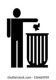 Figure of person throwing garbage into a trash can