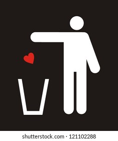 figure of person throwing love into a trash can