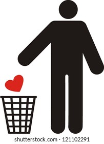 figure of person throwing love into a trash can