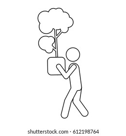 figure person with tree inside of plantpot, vector illustration