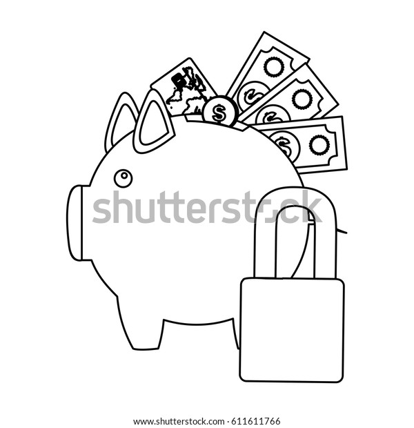 figure pig save different money and padlock,\
vector illustration\
design