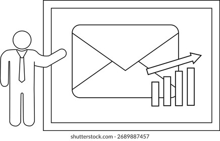 Figura que presenta un correo electrónico a bordo con un gráfico de barras de tendencia ascendente