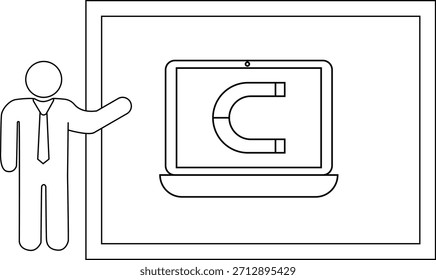 Figura que presenta una computadora portátil que muestra un imán en una pantalla enmarcada