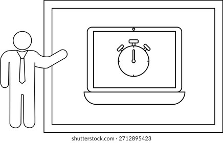 Figura que presenta el temporizador en la pantalla de la computadora portátil dentro de una pizarra enmarcada