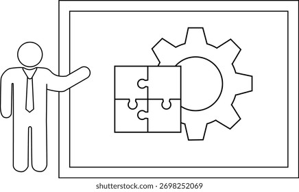 Figure presenting a whiteboard display of gear and puzzle pieces