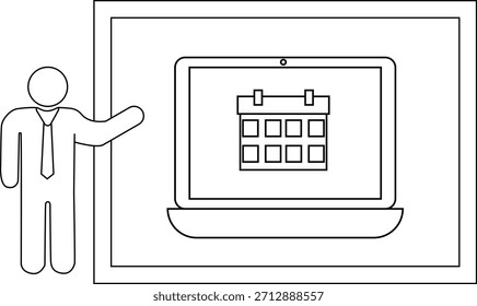 La figura presenta una computadora portátil enmarcada que muestra un icono de calendario
