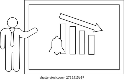 A figure presents a graph showing decreasing values accompanied by an alarm bell symbol
