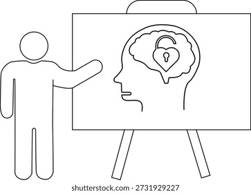 La figura presenta la cabeza y el cerebro de la cerradura del corazón en el dibujo del contorno del caballete