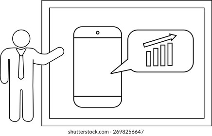 A figure presents a phone projecting an upwardtrending chart