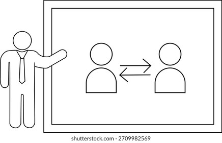 A figure presents a whiteboard with two figures communicating with bidirectional arrows