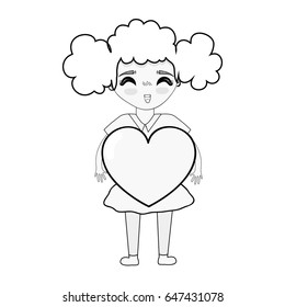 figure pretty girl with heart in the hand and casual wear