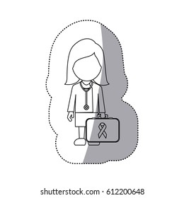 figure professional lady-doctor with emergency briefcase and breast cancer symbol, vector illustration