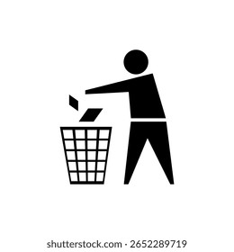 Figure putting waste into trash can promotes cleanliness in public spaces and encourages recycling practices for environmental awareness