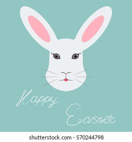 Figure rabbit on a blue background and the words "Happy Easter". Vector.