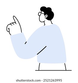 A figure is raising their index finger, indicating a point or idea. Ideal for business presentations, educational materials, creative brainstorming, idea generation, and communication themes. Clean ab