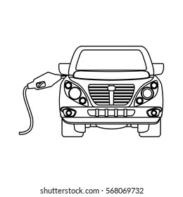 Figure refuelling gas in a car design, vector illustration image