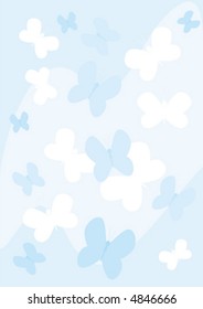 The figure representing white and blue butterflies on a light blue background