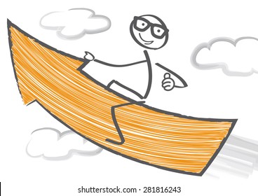 figure riding on an orange arrow