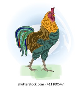 figure of a rooster with colorful feathers