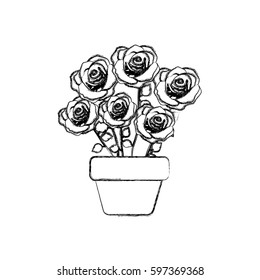 figure roses inside flower pot icon, vector illustraction design